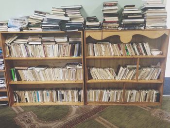 Row of objects on shelf