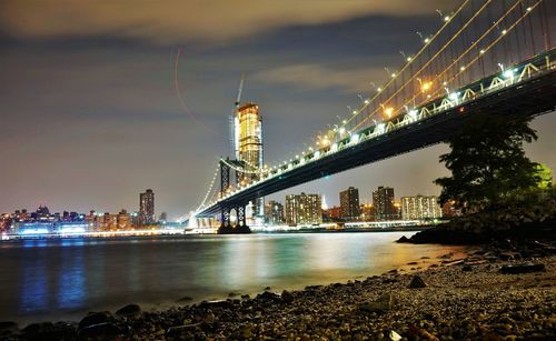 View of suspension bridge at night