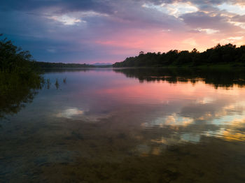 Scenic view of lake against sky during sunset