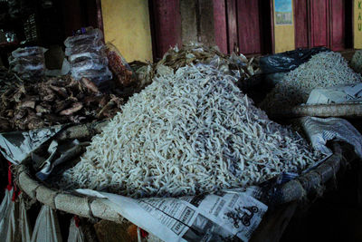 Stack of food at market stall