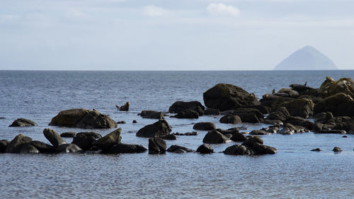 Rocks on shore against sky