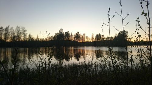 Scenic view of lake against sky during sunset