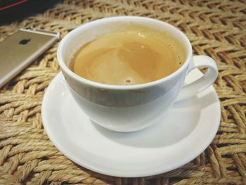 High angle view of tea cup on table