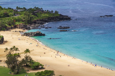 High angle view of people on beach