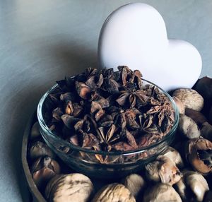 High angle view of coffee beans on table