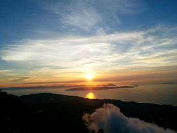 Scenic view of silhouette mountains against sky during sunset