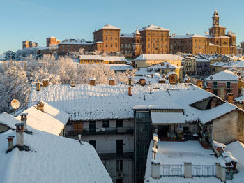 High angle view of buildings in city