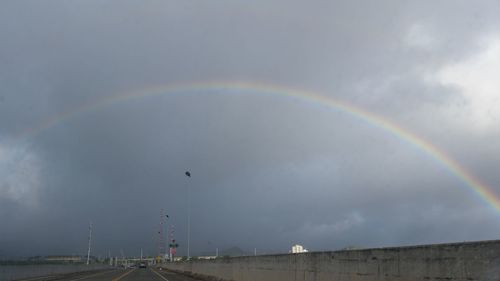 Low angle view of rainbow over trees