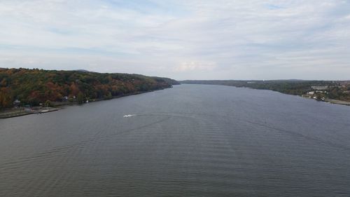 View of calm sea against cloudy sky