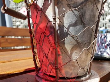 Close-up of hand on metal structure