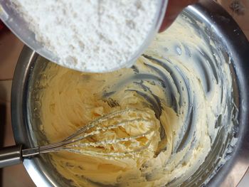 High angle view of bread in bowl