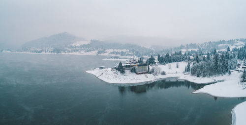 Scenic view of sea against sky during winter