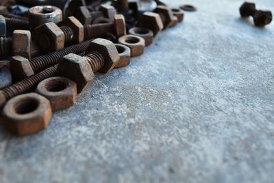 Close-up of metallic objects on table