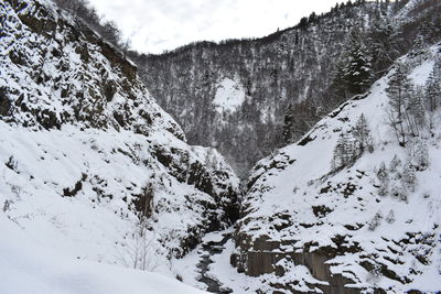 Scenic view of snow covered mountains