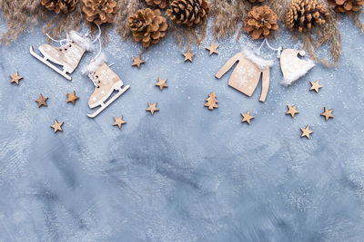 Directly above shot of christmas decoration on table