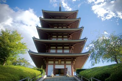 Low angle view of temple building against sky