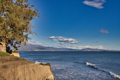 Scenic view of sea against blue sky