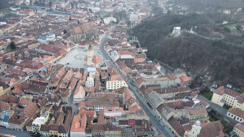 High angle view of buildings in town