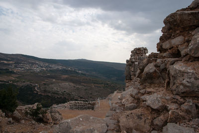 Scenic view of mountain against cloudy sky