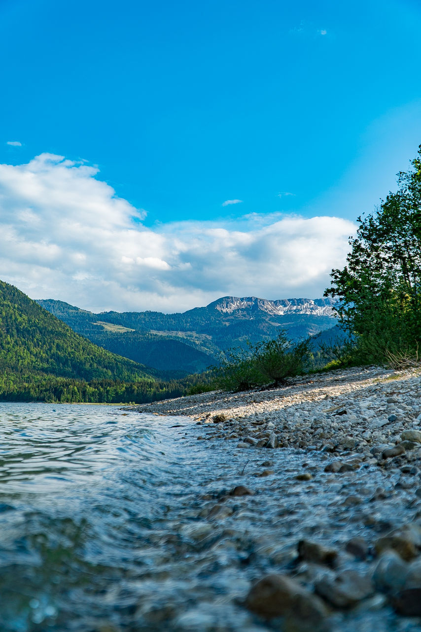 SURFACE LEVEL VIEW OF LAKE AGAINST SKY