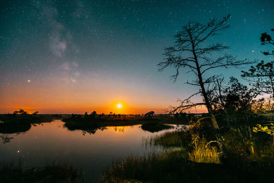 Scenic view of lake against sky at sunset