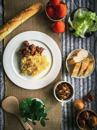 High angle view of meal served on table