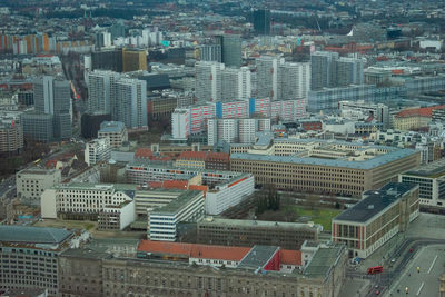 High angle view of buildings in city