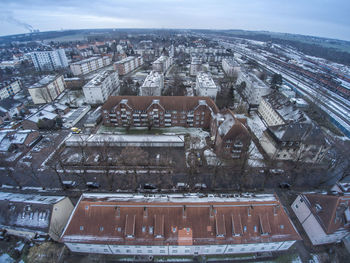 High angle view of cityscape against sky