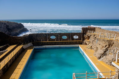 Scenic view of sea against clear sky