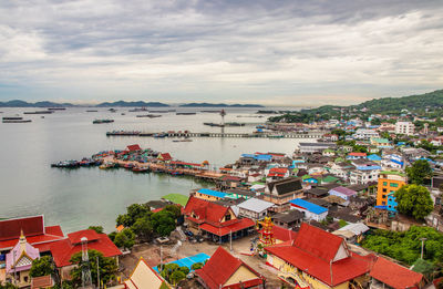 View to the cityscape and the harbor of the thai island koh sichang district chonburi thailand  asia