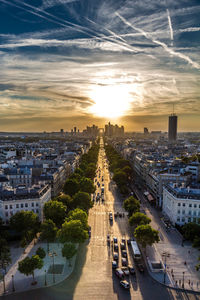 High angle view of street amidst buildings in city