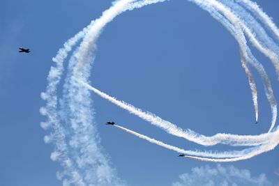 Low angle view of airshow in sky