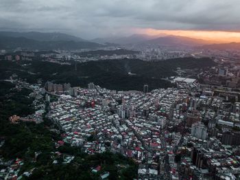 High angle view of cityscape against sky