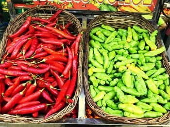 High angle view of vegetables for sale in market