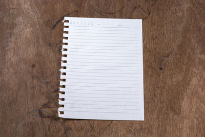 High angle view of blank paper on table