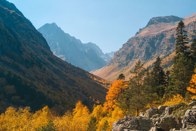 Scenic view of mountains against sky during autumn