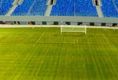 High angle view of soccer field