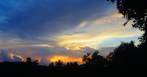 Low angle view of silhouette trees against sky at sunset