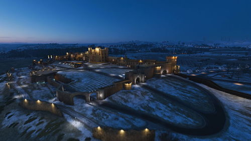 High angle view of city during winter