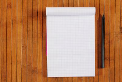 High angle view of open book on table