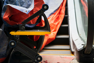 Escalator parts before being installed at the construction site.