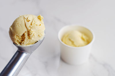 Close-up of ice cream against white background