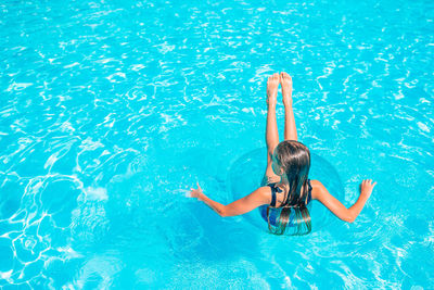 High angle view of person swimming in pool