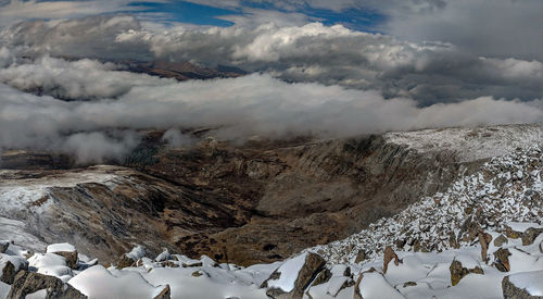 Scenic view of snowcapped mountains against sky