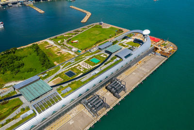 High angle view of ship in sea