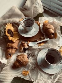 High angle view of breakfast on table