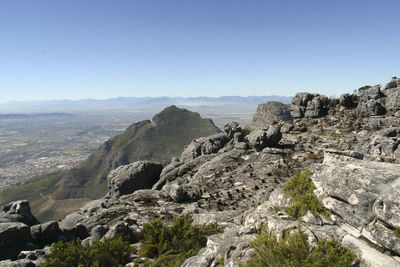 Scenic view of mountains against clear sky