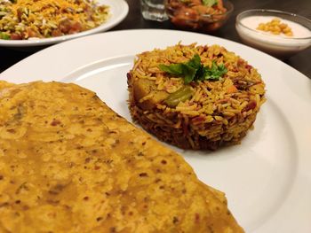 High angle view of food in plate