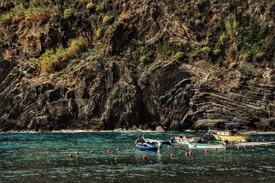 View of boats moored in sea