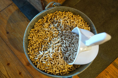 High angle view of breakfast on table